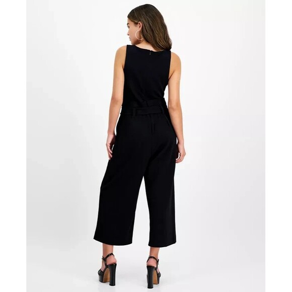 Bar III Petite Women's Sleeveless Crewneck Tie-Waist Jumpsuit Chic Deep Black PM - Picture 4 of 13